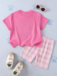 SHEIN | PAW Patrol Young Girl Cute Cartoon Print Short Sleeve T-Shirt And Shorts Comfortable 2 Pieces Set - Multicolor - View 2