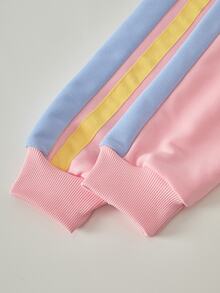 SHEIN 青少年女孩秋冬粉色運動衫套裝，長袖連帽運動衫與寬鬆休閒運動長褲套裝 - 粉色 - 查看 4