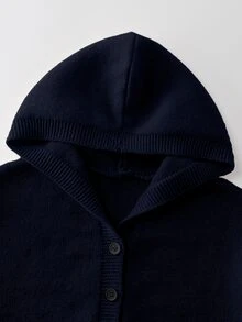 Genkimix Kids Girls' Fashion Casual Fresh Short Solid Color Autumn/Winter Hooded Knit Cardigan Sweater - Navy Blue - View 3