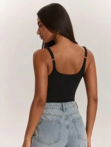 SHEIN BAE 女款純色休閒細肩帶背心 - 黑色 - 查看 2