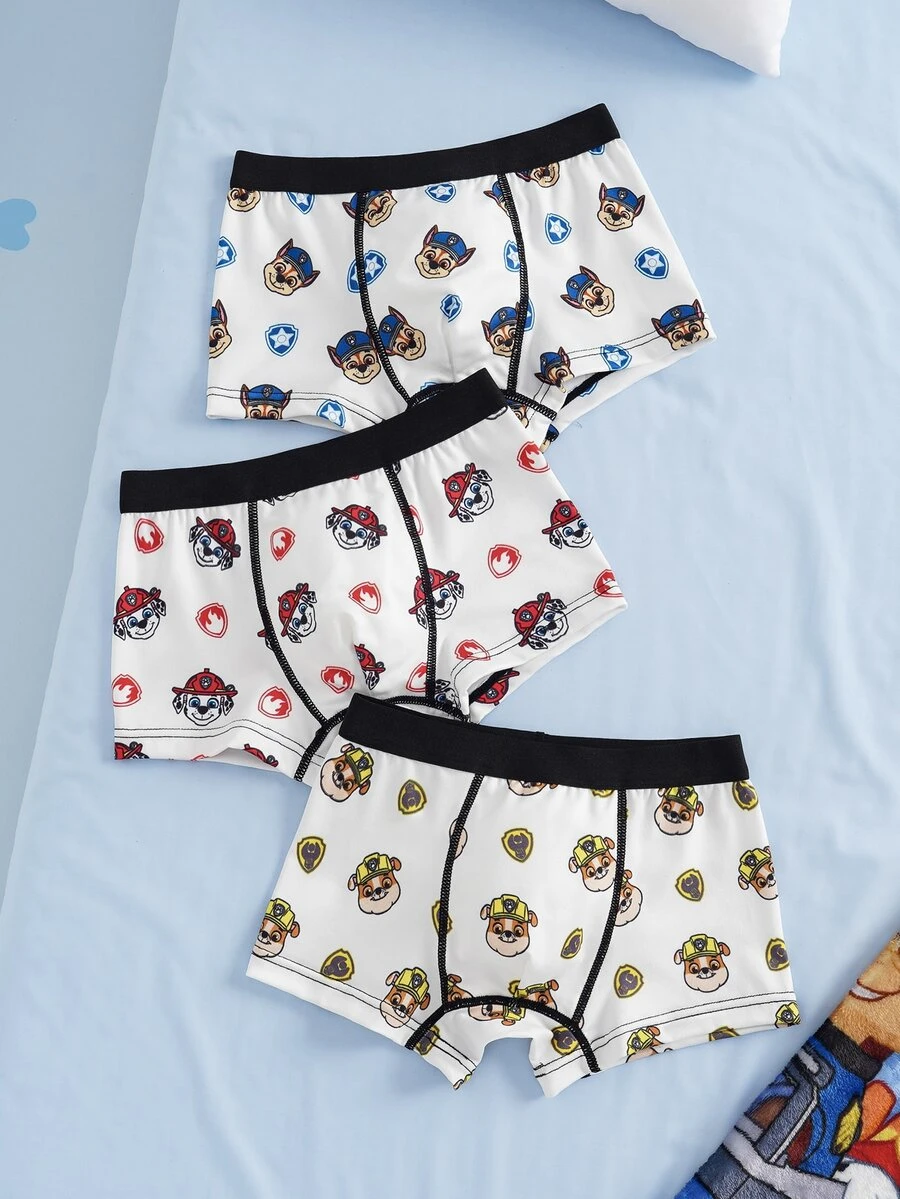 SHEIN | PAW Patrol 小男孩卡通印花拼色休閒日常四角內褲 - 白色 - 查看 1