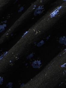 Livesso 女款甜美時尚花卉印花荷葉邊飾睡袍 秋季 - 黑色 - 查看 6