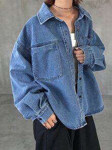 FRIFUL Women's Tie-Neck Casual Versatile Daily Denim Top - Blue - View 4