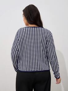 SHEIN Clasi 大尺碼復古優雅長袖粗花呢夾克，適合商務辦公 - 藍白色 - 查看 3