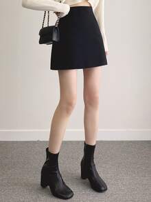 DAZY Women's Solid Color High Waist Fashion Versatile Skirt - Black - View 4