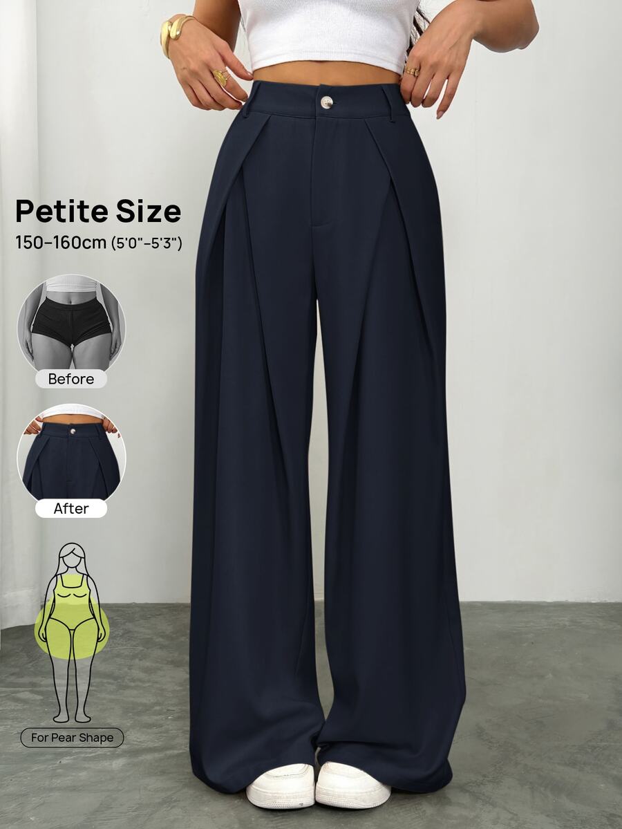 Vivamere Setelan Wanita Celana Panjang Kaki Lebar dengan Detail Lipit - Navy Blue - View 1