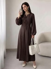 Solavon Women's Solid Color Casual Party Long Dress - Coffee Brown - View 6