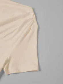 SHEIN Clasi 女款夏季休閒純色不對稱領口T恤 - 彩色 - 查看 10