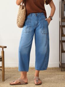 Breezaya Women's Casual 9/10 Length Curved Leg Pocket Jeans - Blue - View 1