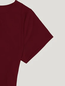SHEIN Essnce Plus Size Summer Casual Solid Color Front Button T-Shirt - Burgundy - View 4