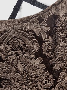 ROMWE Goth Vestido largo de sirena con tirantes finos de terciopelo jacquard marrón estilo gótico para mujeres - Café integral - Ver 3