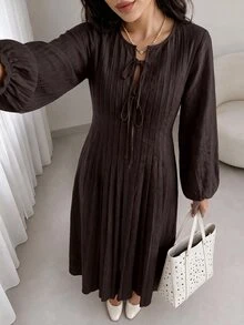 Solavon Women's Solid Color Casual Party Long Dress - Coffee Brown - View 1