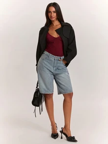 SHEIN BAE 女款純色休閒細肩帶背心 - 酒紅色 - 查看 3