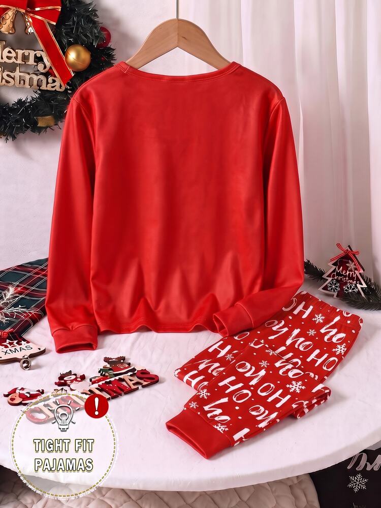Tween Girls Pajamas New Hot Christmas Element Best-Selling Snowman & Snowflake Pattern Round Neck High Elastic Top And Full Print Long Pants 2 Pieces Set Snug Fit Loungewear Autumn/Winter 1Set - Grey - View 2