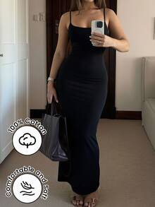 SHEIN SXY Summer Black Tight Elegant Suspender Dress Black Skirt - Black - View 3