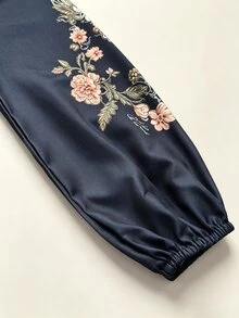 SHEIN 秋季優雅度假長袖花卉印花女式襯衫，派對聚會購物通勤女式上衣 - 藍色 - 查看 7