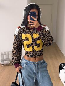 Coolane 女款秋季時尚豹紋數位印花短版運動衫 - 白色 - 查看 3