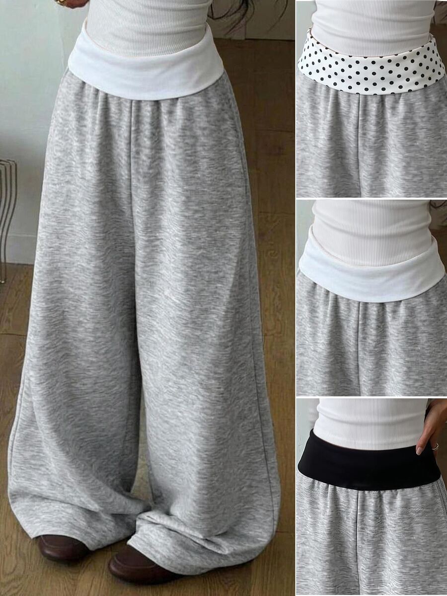 SHEIN Tween Girl Tween Girl Tween Girl Colorblock Pleated Casual Versatile Daily Wear Wide Leg Sweatpants - Multicolor - View 1