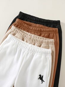 SHEIN 4件組男嬰秋冬抓絨內裡可愛休閒百搭簡約印花長褲，多件裝兒童運動慢跑褲 - 彩色 - 查看 8