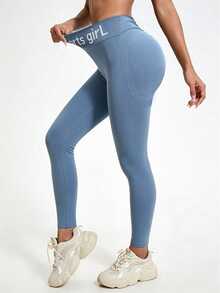 SHEIN Velisys Women's Ruched Hip Letter Combination Leggings - Multicolor - View 3