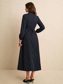Poéselle Women's Striped Casual Party Long Dress,Suitable For The Office Or Teachers' Day.Winter Dress - Navy Blue - View 3