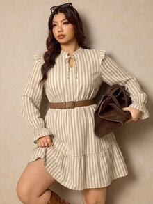 Elaquor Plus Size Women's Striped Pleated Casual Party Dress Fall - Multicolor - View 6