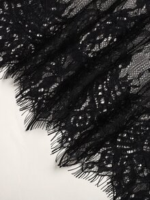 SHEIN 青少年女孩度假法式波點印花蕾絲拼接洋裝 - 黑色 - 查看 7