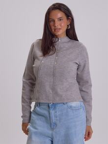 MUSERA Plus Size Grey Button Detail Long Sleeve Top Winter Fall Womens Outfit Casual - Khaki - View 1
