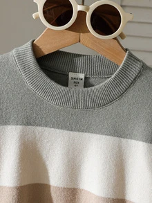 SHEIN Young Boy Autumn/Winter Casual Colorblock Patchwork Sweater - Green - View 5