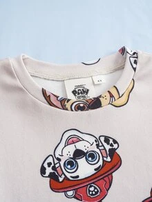 SHEIN | PAW Patrol 小男孩卡通印花短袖上衣與長褲休閒日常居家睡衣套裝 - 杏色 - 查看 3