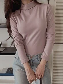 DAZY 女款修身保暖內裡高領套頭T恤 - 卡其色 - 查看 7
