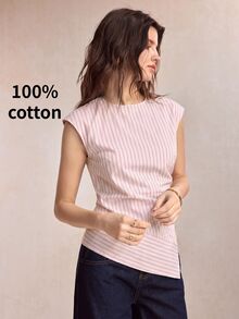 BizChic 條紋圓領上衣，商務正式、約會、日常、度假、秋季、萬聖節、返校、教堂、特殊場合、生日、婚禮賓客、派對、法式復古休閒 - 粉色 - 查看 5