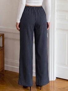 Easowa Women's Casual Striped Drawstring Waist Pants With Pockets, Business Office - Blue and White - View 5