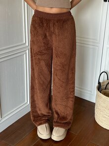 CovetEZ Women's Solid Color Casual Versatile Daily Wear Long Pants - Brown - View 3