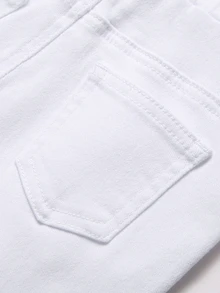 SHEIN 男童白色牛仔破洞修身吊帶長褲 - 白色 - 查看 6