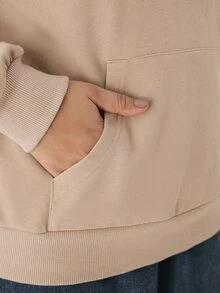 YARNWELL Sweatshirt Hoodie Kasual Wanita Ukuran Besar dengan Bahu Longgar dan Saku, Tali Serut, untuk Musim Gugur - Coffee Brown - View 5