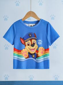 SHEIN | PAW Patrol 1pc Casual Fun Cartoon Print Young Boy T-Shirt - Blue - View 3