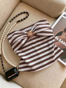 Franclia Women's Metal Sun Decor Striped Tube Top - Coffee Brown - View 4