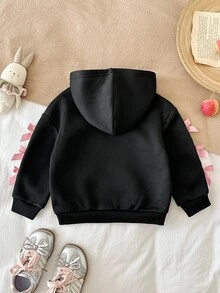 SHEIN 女嬰針織純色連帽對比色拼接3D蝴蝶結休閒上衣 - 黑色 - 查看 2