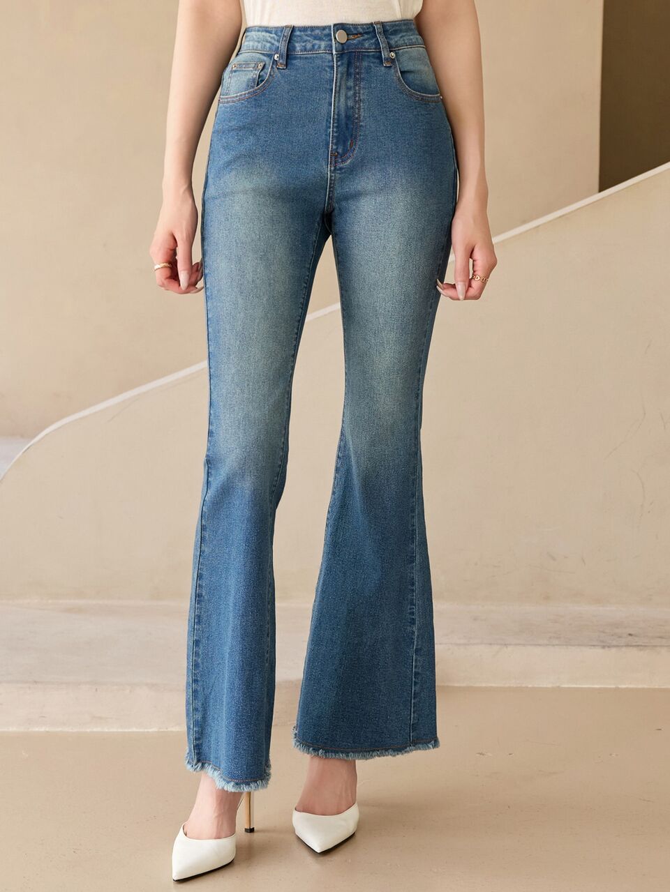 Women's Casual Washed Flare Jeans