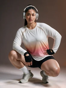 Powerista Women's Plus Size Pink Gradient Print Long Sleeve Sports T-Shirt Fall - Red and White - View 6
