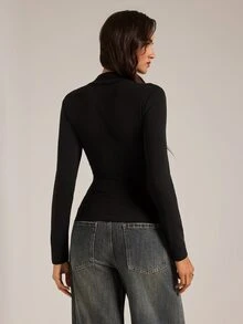 SHEIN Tall 女款長袖保暖 T 恤 黑色（適合高個女性）– 適合工作/通勤 - 黑色 - 查看 2