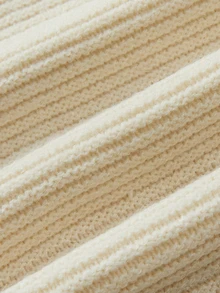SHEIN Polo Collar Ribbed Knit Mini Dress Puff Long Sleeve Half Button Bodycon Sweater Dress - Beige - View 4