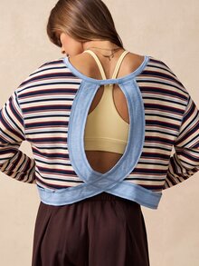 VARSIVA Striped Hollow Back Long Sleeve Sports T-Shirt - Multicolor - View 6