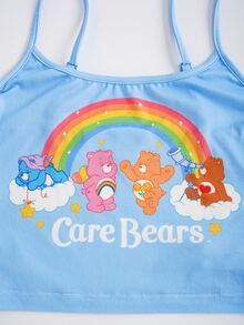 SHEIN X Care Bears Women's Letter Print Camisole Top And Shorts Pajama Set - Baby Blue - View 3