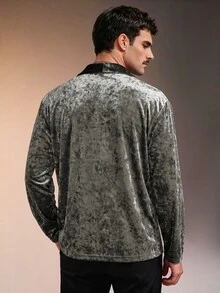ZURIURI Men's Casual Velvet Long Sleeve T-Shirt For Daily Wear - Grey - View 3