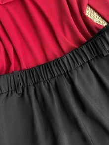 Grovea Red Cold Shoulder Long Sleeve Top With Black Belt Skorts Set Night Autumn Elegant Sexy Fall Brunch Morning - Multicolor - View 5