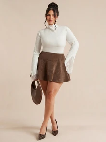 SHEIN BAE CURVE Plus Size Women's Brown Skirt - Brown - View 3