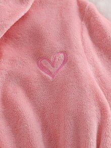 青少年女孩秋冬新款愛心刺繡阻燃法蘭絨長款連帽甜美風粉色珊瑚絨家居服睡袍 - 粉色 - 查看 5