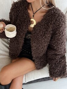 DAZY Women's Solid Color Fashion Versatile Daily Casual Long Sleeve Jacket - Brown - View 1